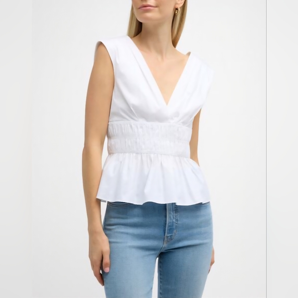 VERONICA BEARD | Evra Top White V-Neck Peplum